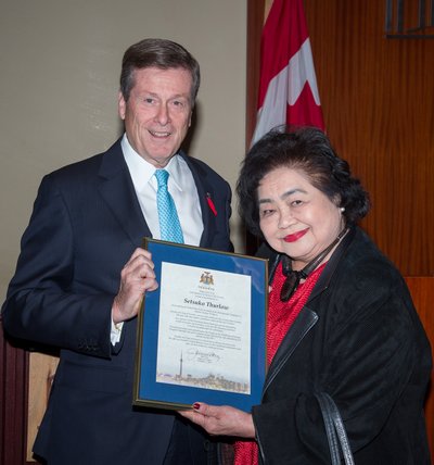 Mayor John Tory and nuclear activist Setsuko Thurlow